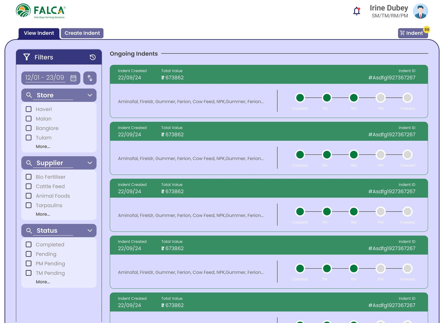 View all ongoing indents
